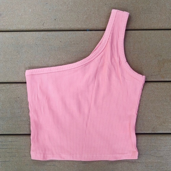 NEW ONE SHOULDER PINK CROP TANK TOP - S - Picture 5 of 9